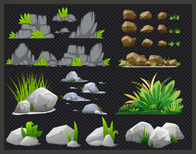 矢量石头与小草