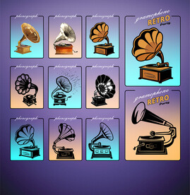 矢量手绘复古唱机