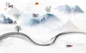 中式山水背景墙图片