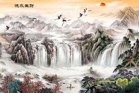 流水生财背景画