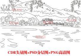 线描白描素描风景图画