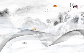 客厅灰色山水 TIF分层图片