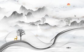 客厅中式灰色山水