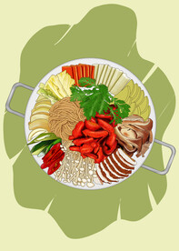 麻辣烫蔬菜火锅手绘素材