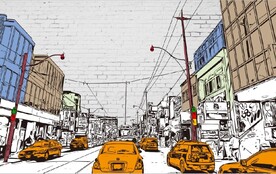 复古怀旧城市街道餐饮酒吧背景墙