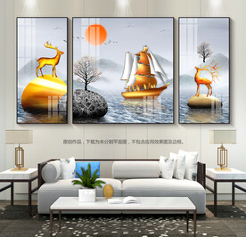 一帆风顺客厅装饰画石来运转挂画