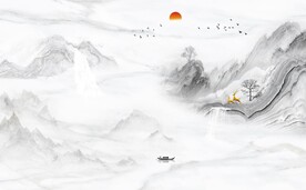 新中式水墨抽象山水背景墙