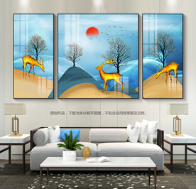 现代客厅装饰画群山图挂画三联画