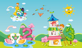 卡通儿童房背景墙画