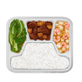 手绘分层素材生菜牛肉虾仁豆腐