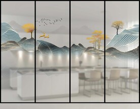 高清分层彩白彩山水推拉门写真图