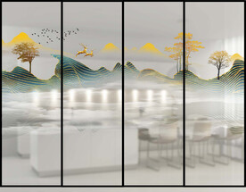 高清分层彩白彩山水推拉门写真图