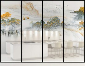 高清分层彩白彩山水推拉门写真图