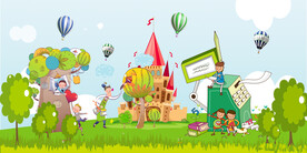 卡通手绘户外游儿童背景画