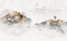 金色水墨山水风景电视背景墙