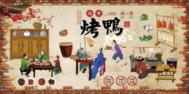 复古怀旧北京烤鸭背景墙壁画