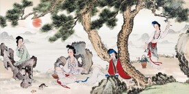 新中式绝世佳人国画电视背景墙