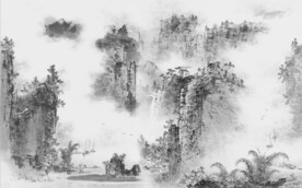 新中式水墨山水国画电视背景墙壁