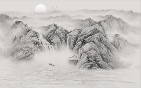 新中式水墨山水国画电视背景墙