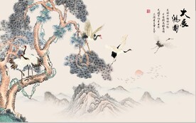 大展宏图古松国画电视背景墙