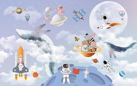 通太空人儿童房背景墙图片