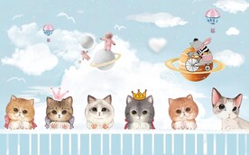 手绘猫咪宠物店背景墙图