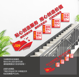 红色物业楼梯文化墙