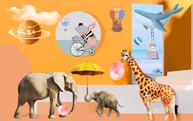 卡通动物儿童房背景墙图片