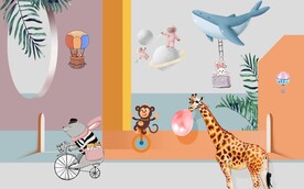 卡通动物儿童房背景墙图片