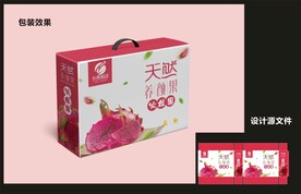 水果火龙果包装效果图+平面图 