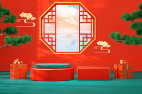 国潮风C4D舞台背景
