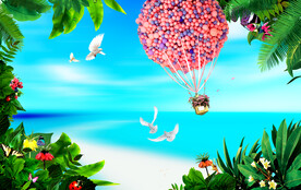 蓝天白云热气球