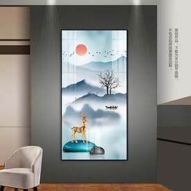 创意水墨山水玄关装饰画石来运转