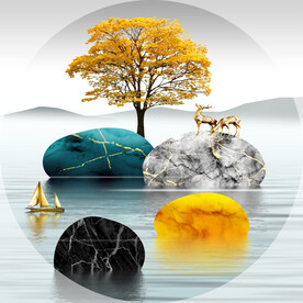 装饰画 新中式 金树