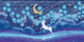晶瓷画 星空森林 麋鹿