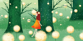 晶瓷画 蒲公英 树木