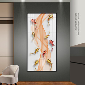 新中式玄关装饰画九鱼图挂画