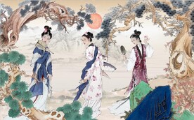 新中式美丽佳人水墨国画电视背景