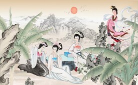 新中式美丽佳人水墨国画电视背景