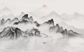 中式水墨山水国画电视背景墙