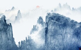 中式青绿山水国画电视背景墙