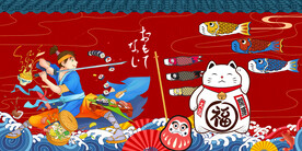 工装国潮 日式招财猫寿司店背景