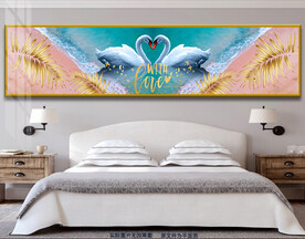 轻奢树叶天鹅湖床头装饰画