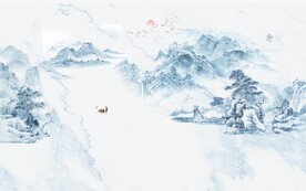 大理石爵士白水墨山水国画背景墙