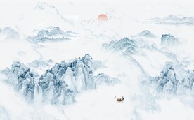 大理石爵士白水墨山水国画背景墙