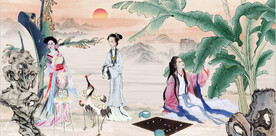 新中式美丽佳人水墨国画电视背景