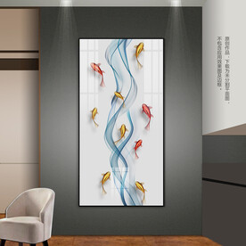 客厅玄关装饰画九鱼图简约床头画