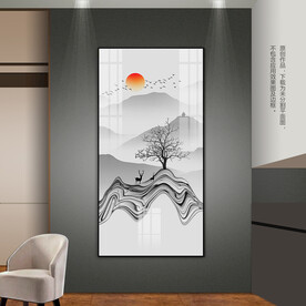 抽象玄关装饰画群山麋鹿床头挂画