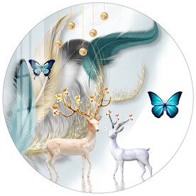 小清新羽毛麋鹿圆形装饰画