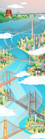 武汉地标手绘插画风景大桥建筑